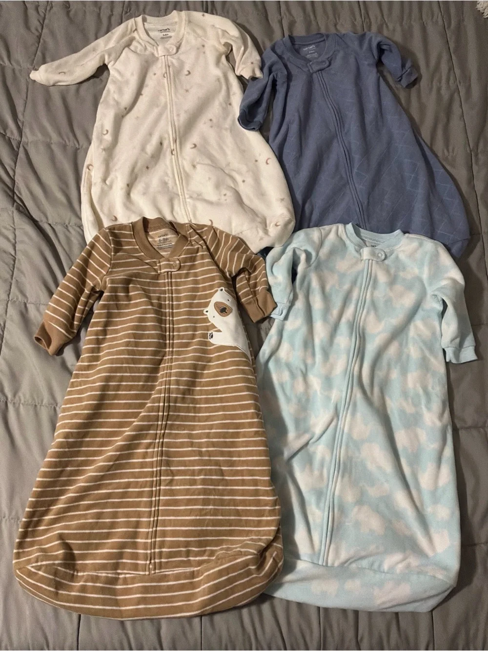 4 Piece Baby Zip Sleep Sacks 3-6 mo x2 & 6-9 mo x2 Bundle Lot